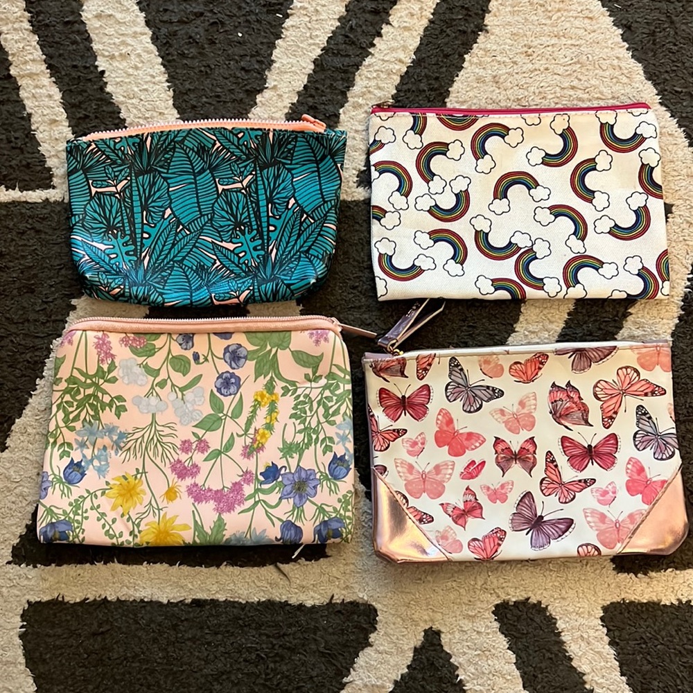 Four mini pouches for makeup or accessory organization